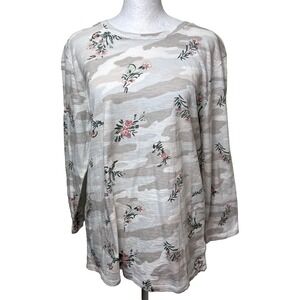Lucky Brand Floral Camo Slub Knit Cotton Long Sleeve Top T Shirt Graphic Large